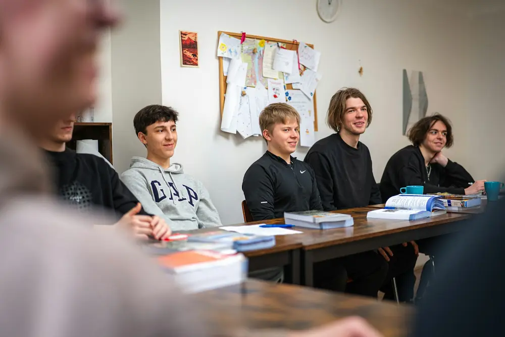 Students listening during a small-group lesson